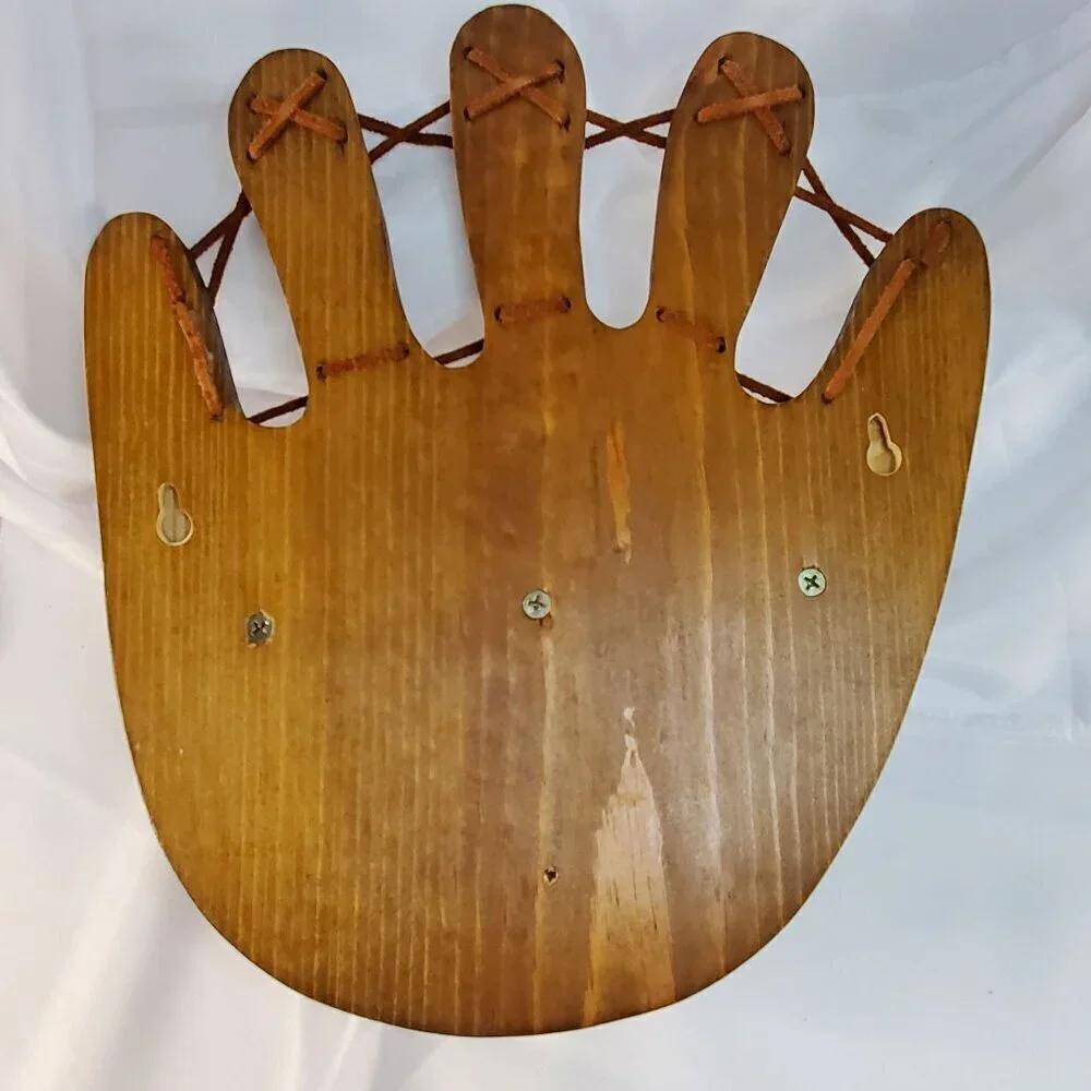 Wooden Baseball Glove Shaped Bat and Ball Holder Display Rack With Peg
